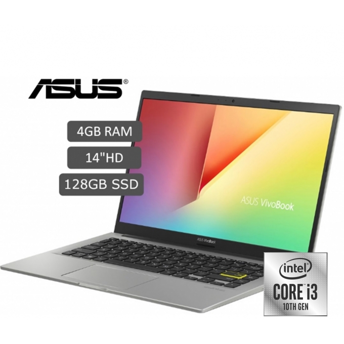 Laptop ASUS VIVOBOOK, i3-1005g1 1.2Ghz, Memoria 4Gb RAM, Disco Solido 128Gb SSD, Pantalla 14pulgadas FHD, W10, Color Dreamy White, Teclado Ingles / ASUS