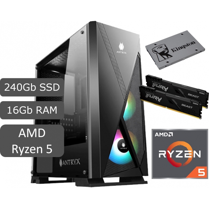 CPU GAMER AMD RYZEN 5 5600G- Memoria 16GB RAM DDR4 - DISCO SOLIDO SSD 240GB / ANTRYX