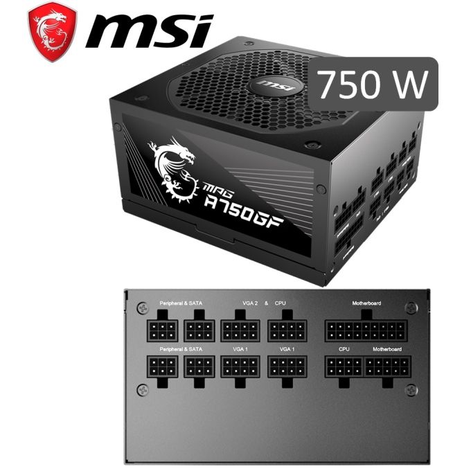 Fuente de alimentacion MSI MPG A750GF, 750W, ATX, Hasta 90% de eficiencia (80 Plus Gold) / MSI